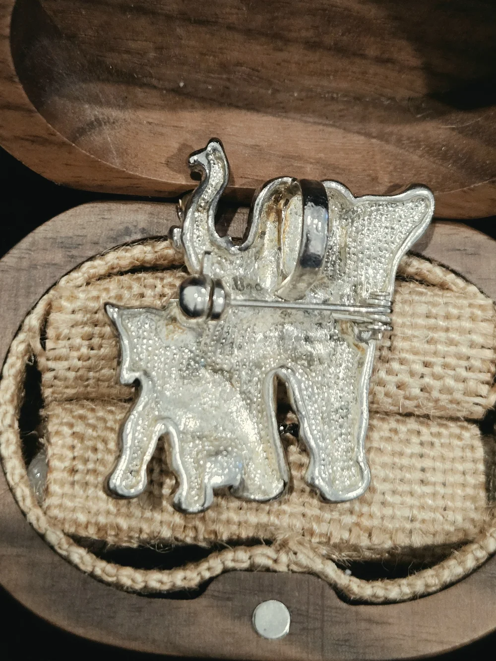 Vintage Silver Elephant Brooch with Mother and Calf
